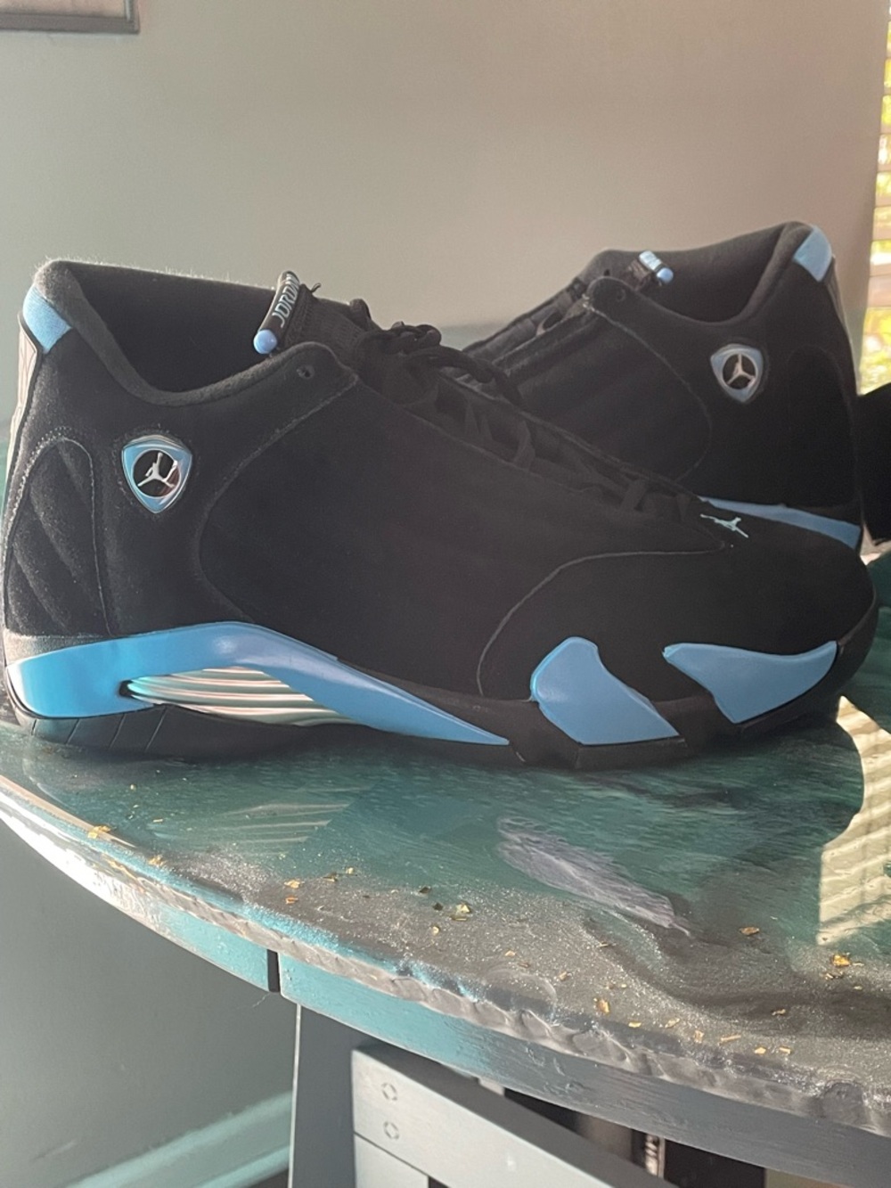 Air Jordan 14 Retro Men’s Black and University Blue Retro Sneakers - Picture 4 of 12